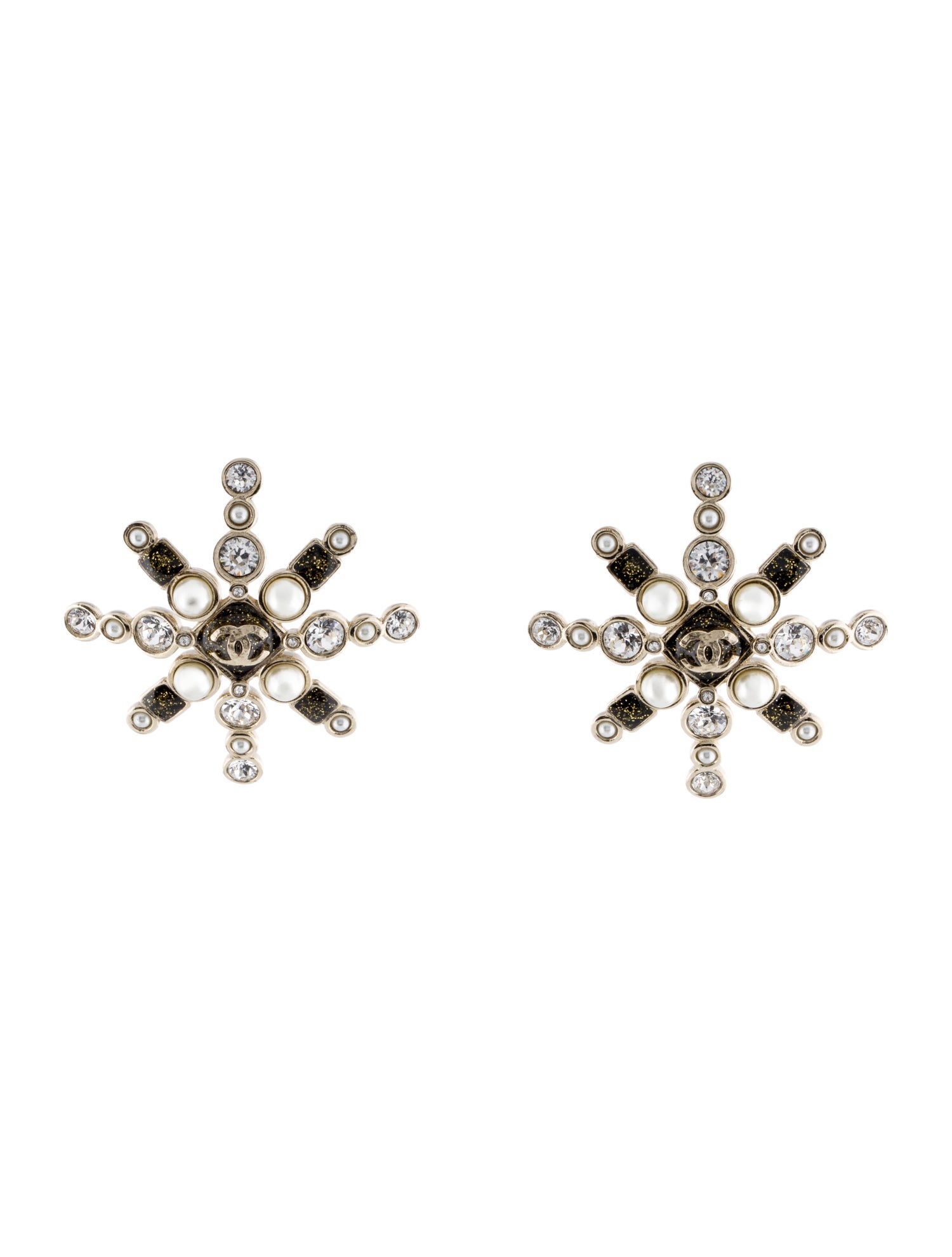 Chanel Faux Pearl & Strass CC Drop Earrings